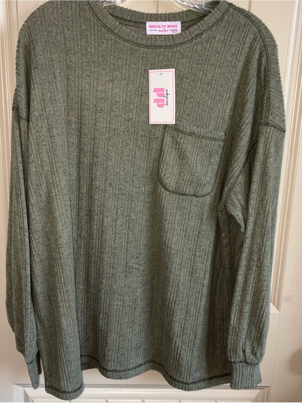 Discount Divas Olive Green Ribbed Pocket Tunic